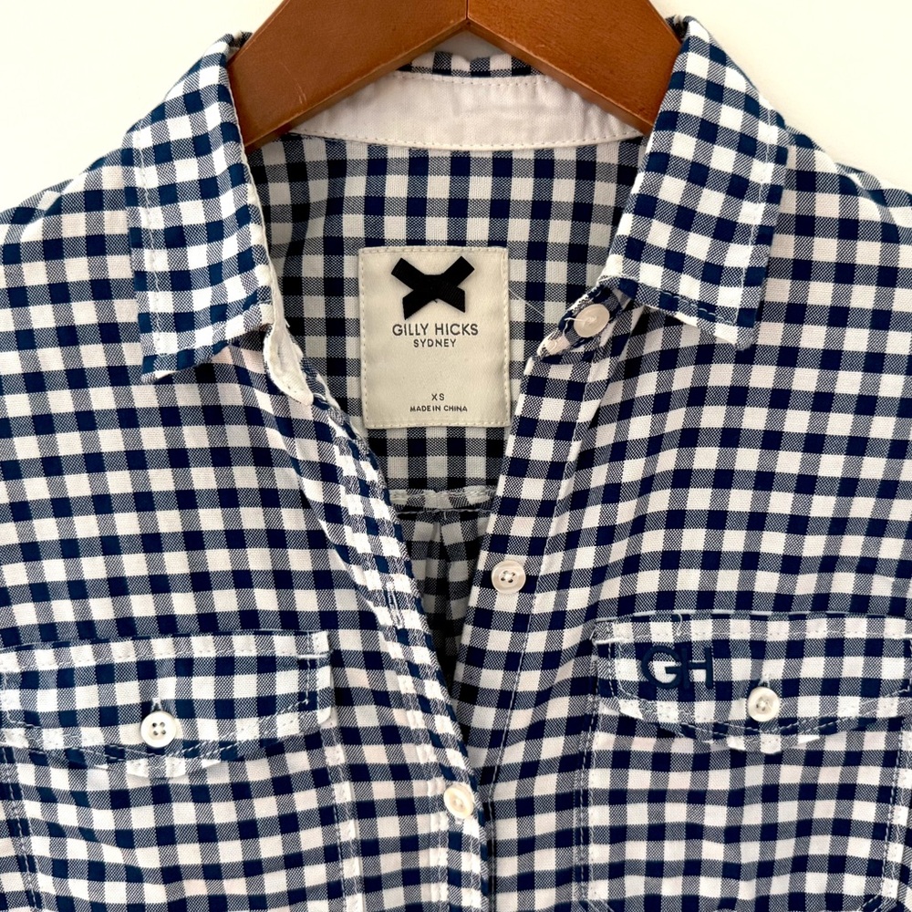 Gilly Hicks Plaid Shirt Button Down Front Navy Blue & White Checkered Size XS - Picture 3 of 17